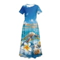 thumbnail image 5 of Uourmeti Girls Summer Maxi Dresses Crew Neck Short Sleeve Casual Flowy Tiered Long Dress with Pockets (Sea Turtle Plumeria), Size 7-8 Years, 5 of 7