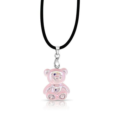 Besheek Silvertone and Pink Kitschy Resin Gummy Bear Necklace Pendant
