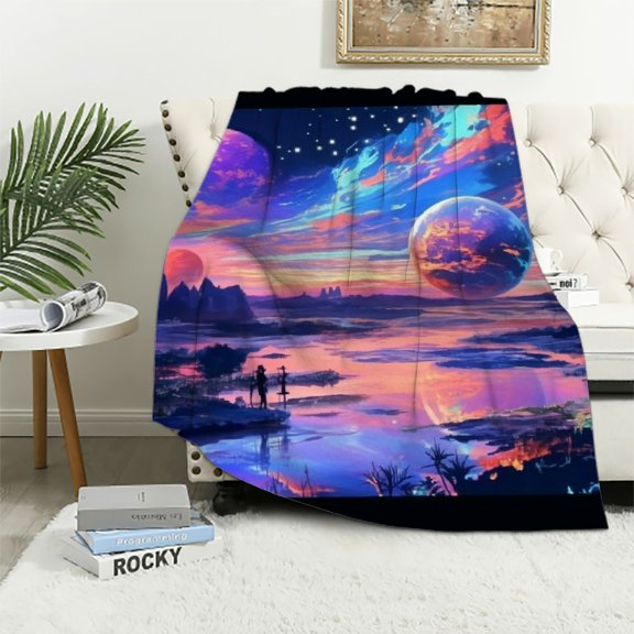 Patifu Planets Warm Lightweight Soft Fleece Blanket All Seasons with Flannel Fabric Cow Gifts 40x50in