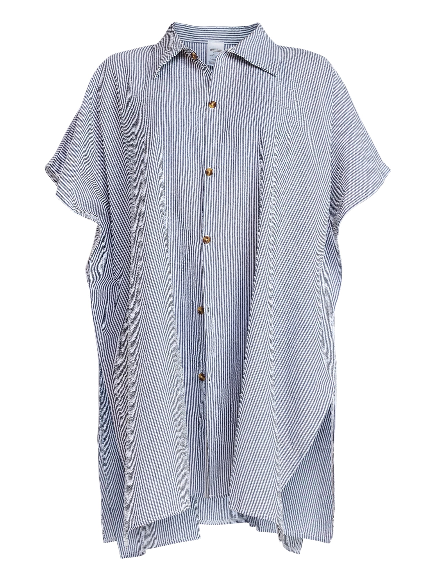 Time and Tru Women's Button Down Coverup, Sizes S/M, Blue/White