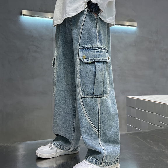 ATOGUTA Cargo Jeans for Boys Elastic Waist Jeans Stretch Fashion Denim Pants Size 4T-15, Blue