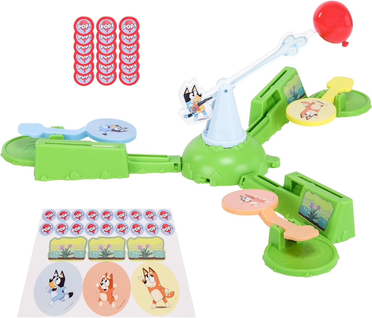 BLUEY Keepy Uppy Game. Help, Bingo, and Chilli Keep The Motorized Balloon in The Air with The Character Paddles for 2-3 Players. Ages 4+