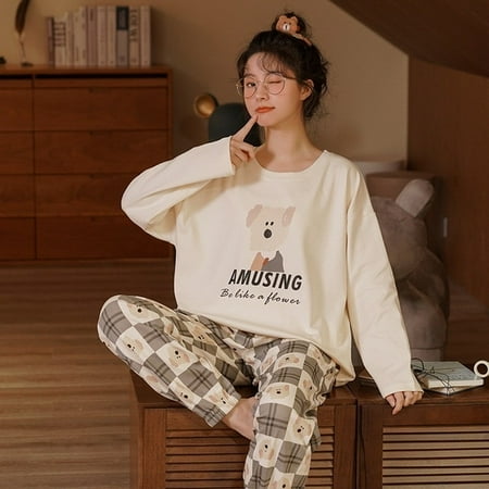 

CoCopeaunt Spring and autumn daily ladies long-sleeved cute cotton pajamas female sets of sweet home wear set pajamas pjamas for women