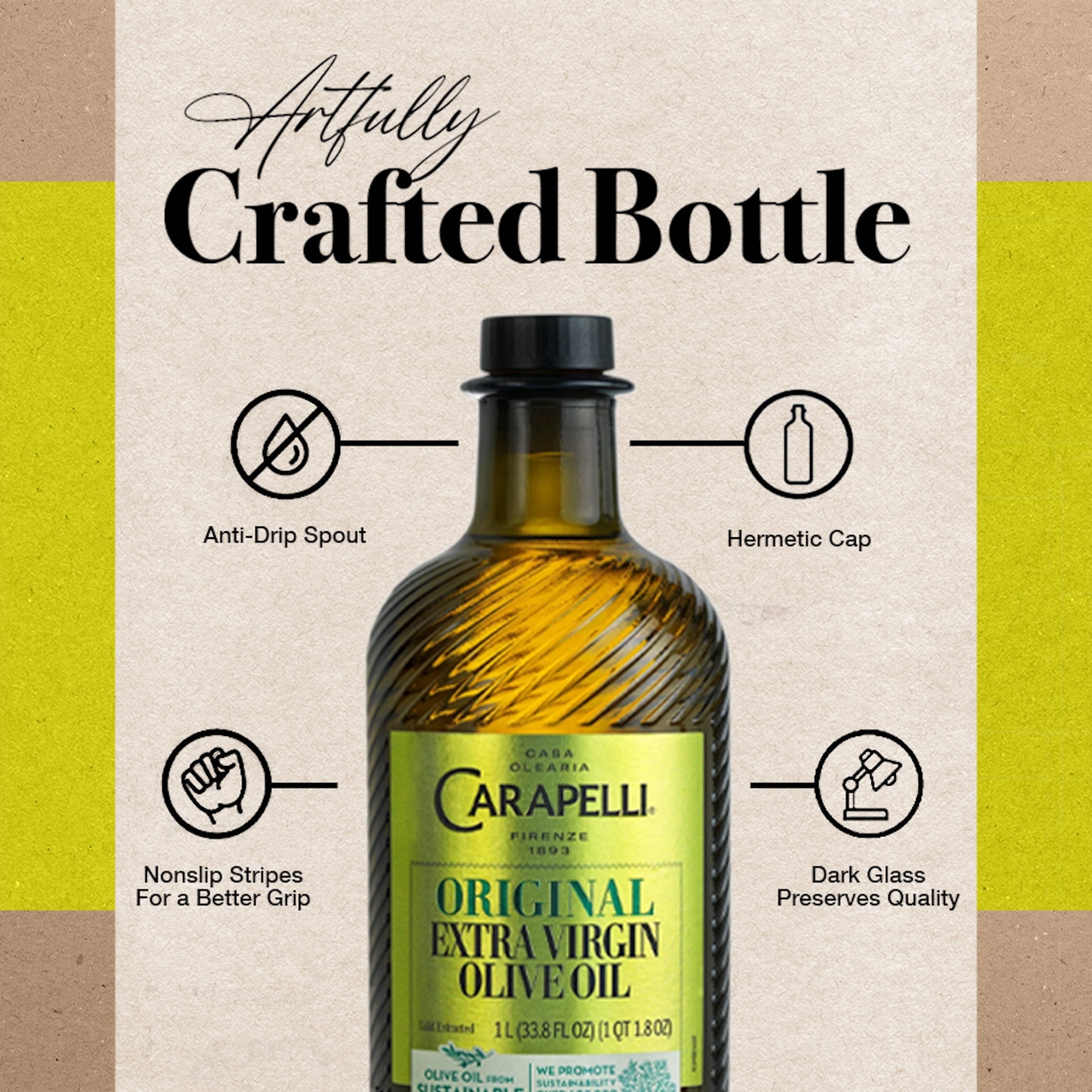 Carapelli Original Extra Virgin Olive Oil, Cold Extracted, Contains Polyphenols and Antioxidants, 16.9 fl oz