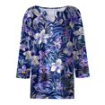 thumbnail image 4 of WTOBBY Women's Casual V-Neck Button Down Tee with 3/4 Sleeve, Daily Weekend Fashion Basic Tunic Top, Floral Print Henley Collar Comfort Fit Shirt,Purple S, 4 of 5