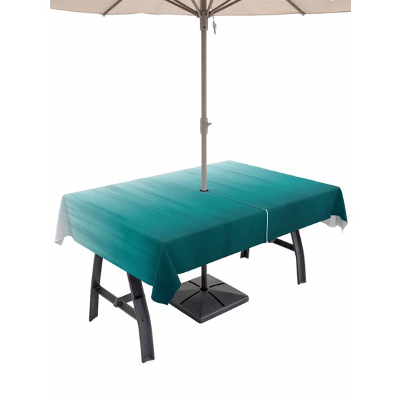 Outdoor Tablecloth with Umbrella Hole for Patio/Picnic/Party/Camping, Teal Ombre Waterproof Table Cloth Rectangle Table Cover Washable, Contemporary Gradient Abstract Art (60"x 102")