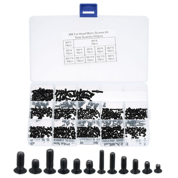 Kit de Tornillos para Computadora Portátil Uxcell M2 M2.5 M3, 600 Piezas de Tornillos de Cabeza Plana Phillips de Acero Carbono para Reparación DIY de Carcasas de Laptops Universales, Negro