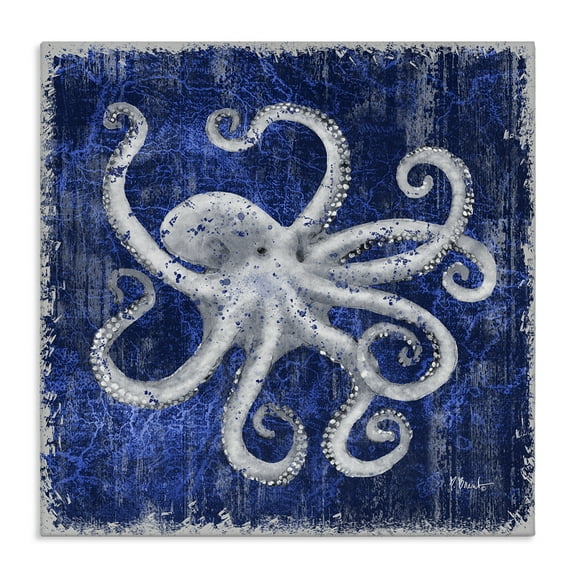 Stupell Industries Rustic Indigo Octopus Nautical & Beach Painting Wrapped Canvas Art Print Wall Art, 17 x 17