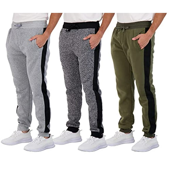 3 Pack Mens Joggers Tech Fleece Active Sports Athletic Training Soccer Track Gym Running Slim Fit Tapered Casual Jogger French Terry Quick Dry Fit Sweatpants Pockets Elastic Bottom,Set 5,S
