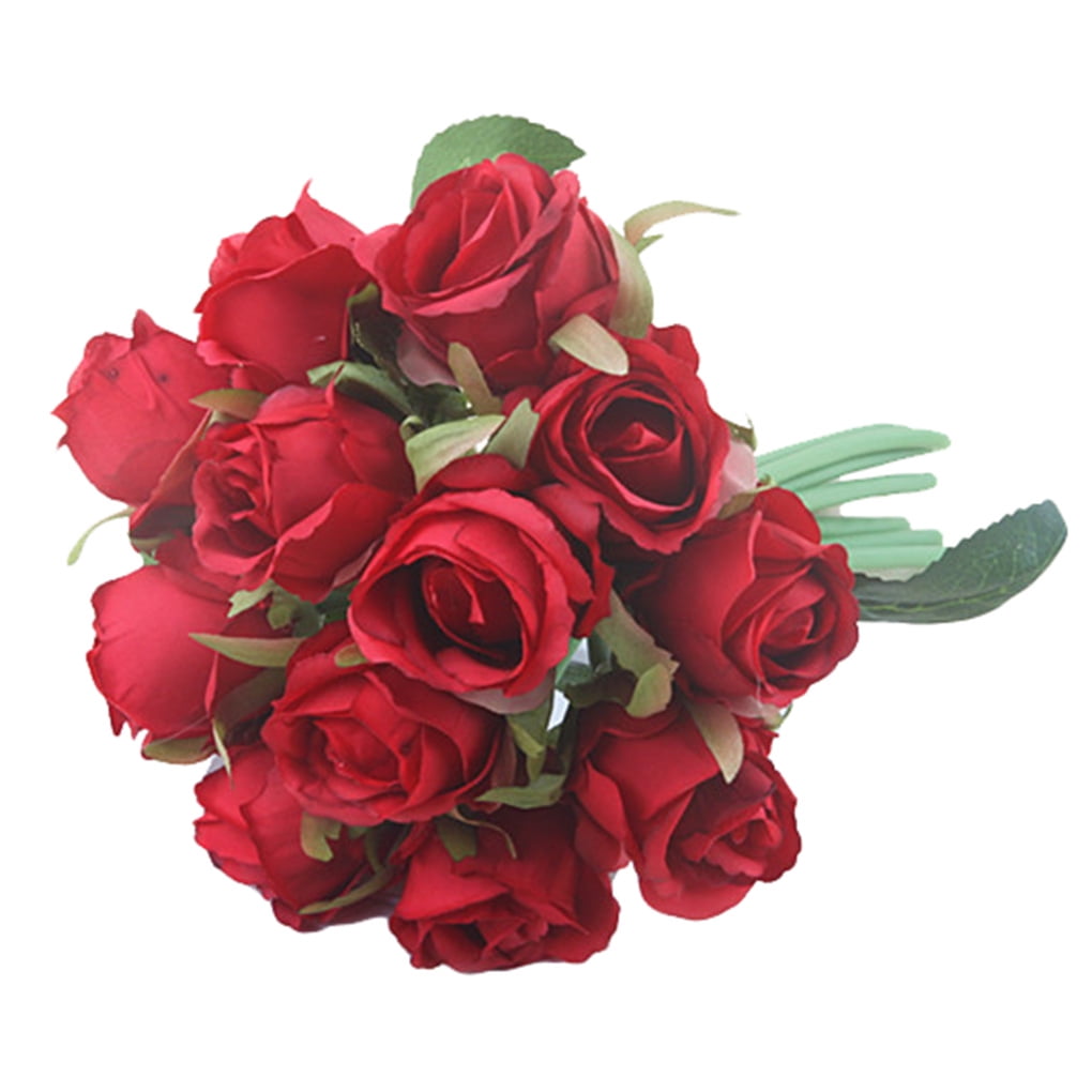 12 Head Vivid Leaf Artificial Rose Flower Simulation Bridal Bouquet