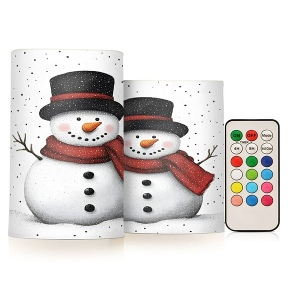 ALAZA Snowman 2 PCs LED Flickering Flameless Candles with Remote Timer Battery Operated Candle