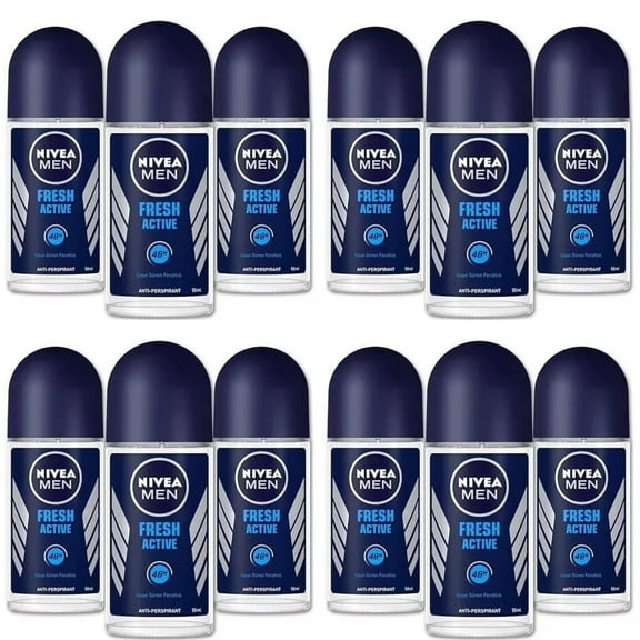 Nivea Men Fresh Active 48H Deodorant Roll-On 12 Pack, Original, 50ml