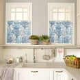 Navy Blue Coral Coastal Kitchen Curtains Set Short Half Curtains 36