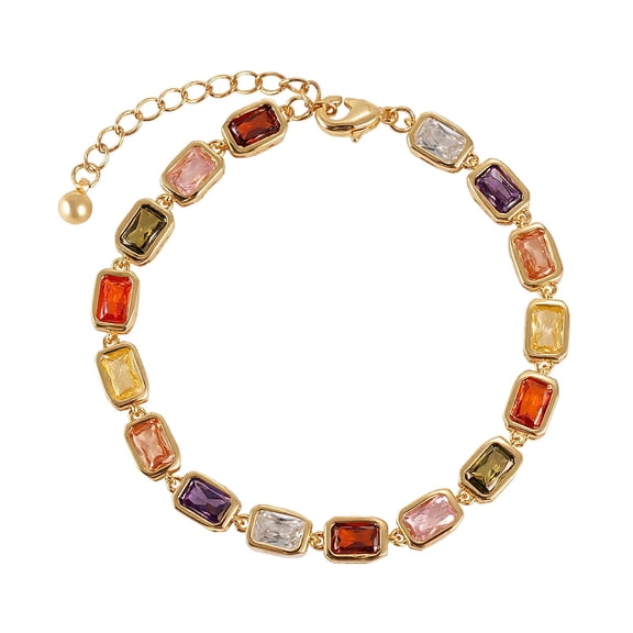Vintage Style Copper Bracelet with 5A Square Zirconia, 6 Inch Adjustable Chain, Multicolor Stone Gift for Valentine's Day and Friends