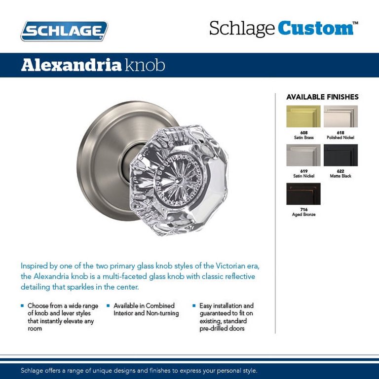 Schlage Custom Bowery Matte Black Combined Interior Door Knob with