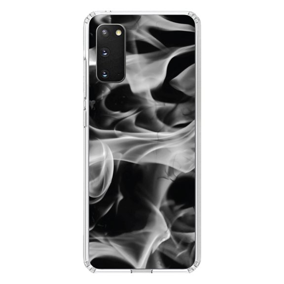 DistinctInk Clear Shockproof Hybrid Case for Galaxy S20 PLUS / 5G (6.7" Screen) - TPU Bumper, Acrylic Back, Tempered Glass Screen Protector - Grey Black Flame Fire - Printed Image of Fire