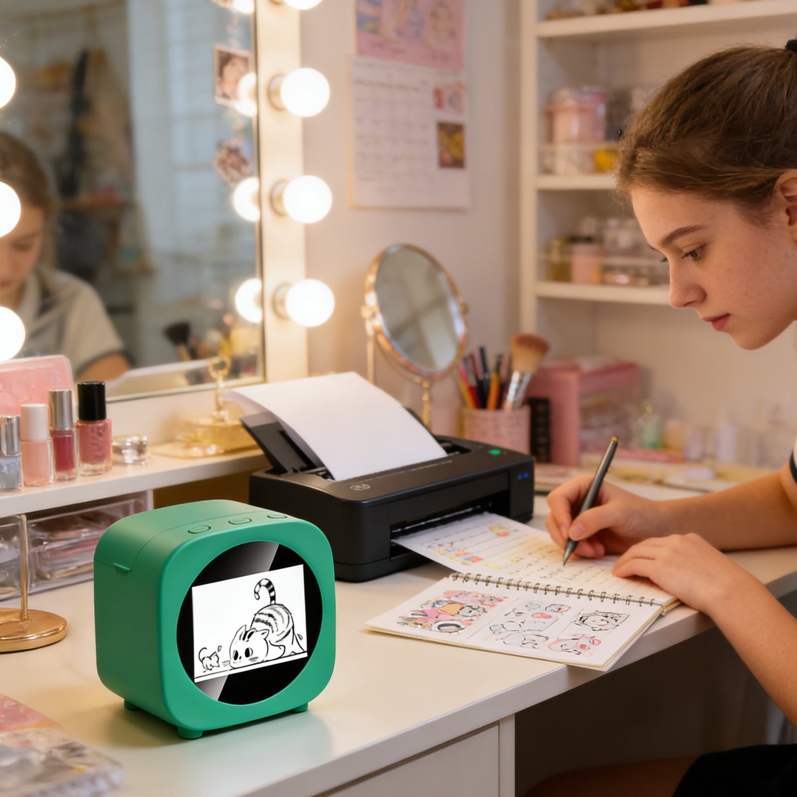 Smart AI Voice Sticker Printer Box, Thermal Sticker Maker with HD Display, Inkless Portable Printer for Home Office Study & DIY Projects, 8 Rolls Paper Included