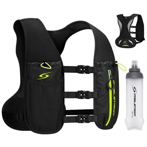Maelstrom Running Vest for Men & Women, Adjustable Lightweight Hydration Pack with 500ml Soft Flask for Trail, Hiking, Cycling, Marathon Black