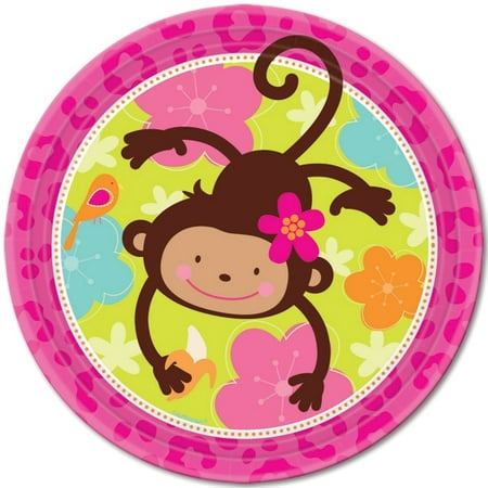 Pink Mod 'Monkey Love' Large Paper Plates (8ct)