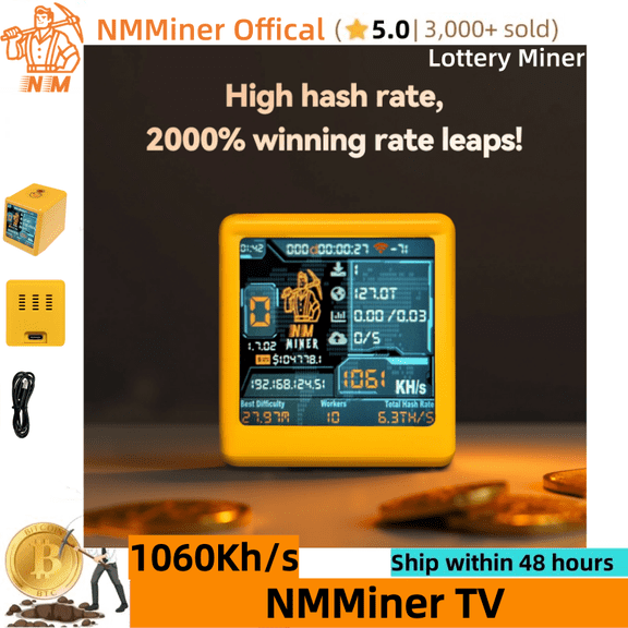 1060Kh/s NMMiner Smart NM-TV NerdMiner V2 BTC Solo Miner Open Source Bitcoin Lottery Mining Crypto Lotto Machine Silent Mini BTC Miner Gift