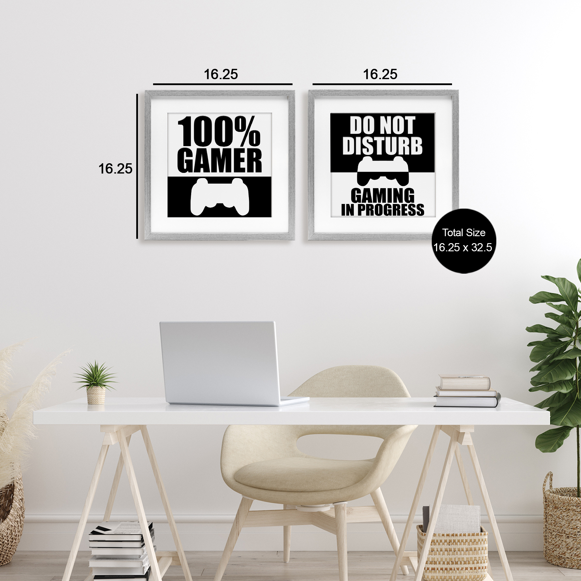 Competitive Gamer Black & White 2 Piece Gray Framed Print Under Glass Set, design by Kim Allen