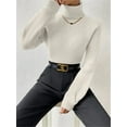 thumbnail image 5 of Sweater for Women High Neck Ribbed Knit Sweater Trendy Clothes White XL, 5 of 8