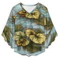thumbnail image 4 of Leaves Circuit Board Pattern Art Women's V-Neck Blouse With 3/4 Ruffled Bell Sleeves Casual Top Ladies Blouses, 4 of 7