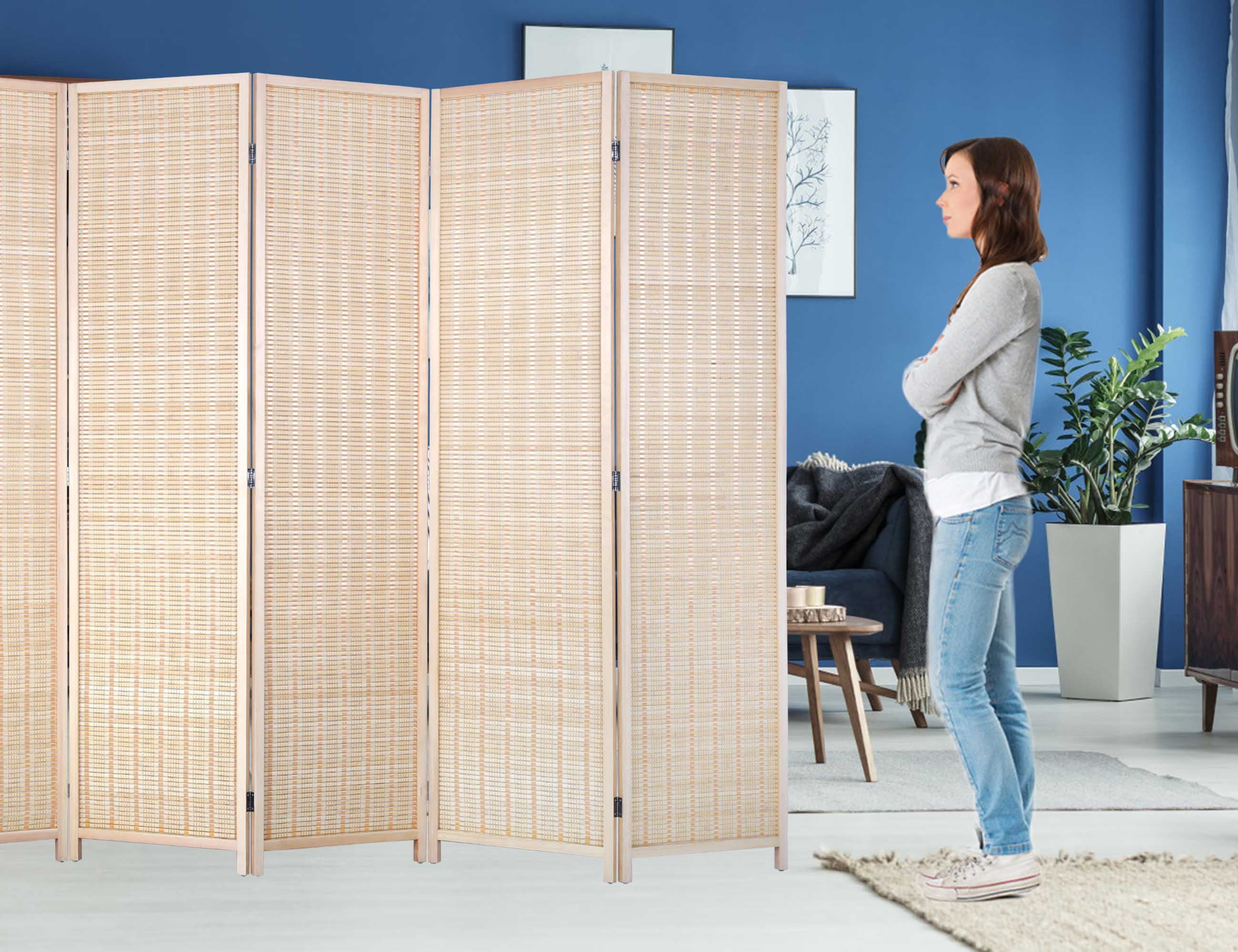 CL.HPAHKL Bamboo Room Divider 6 Panel Folding Privacy Screen Freestanding Wall Divider 6 ft Tall Room Partitions and Dividers for Home Bedroom Living Room, Natural