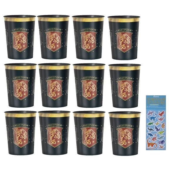 Harry Potter Birthday Party Supplies Favor Bundle Pack includes 12 Plastic Reusable Cups and 1 Dinosaur Sticker Sheet