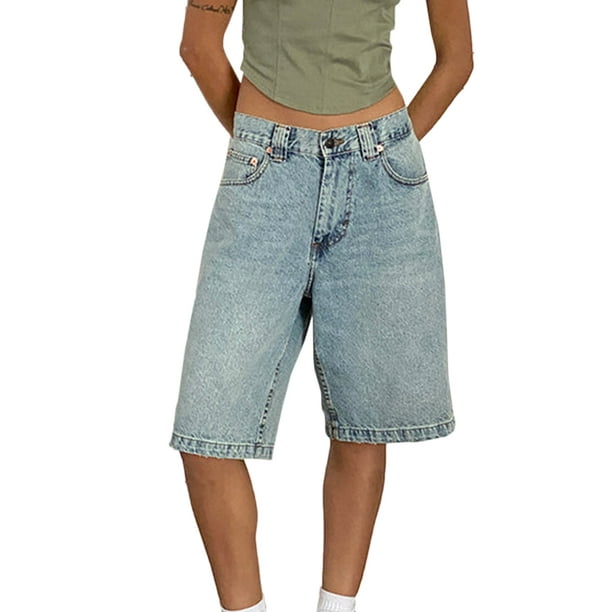 Bermudas vaqueras holgadas Y2k para mujer, de tiro bajo, pierna ancha, hasta la rodilla, de gran tamaño, para verano