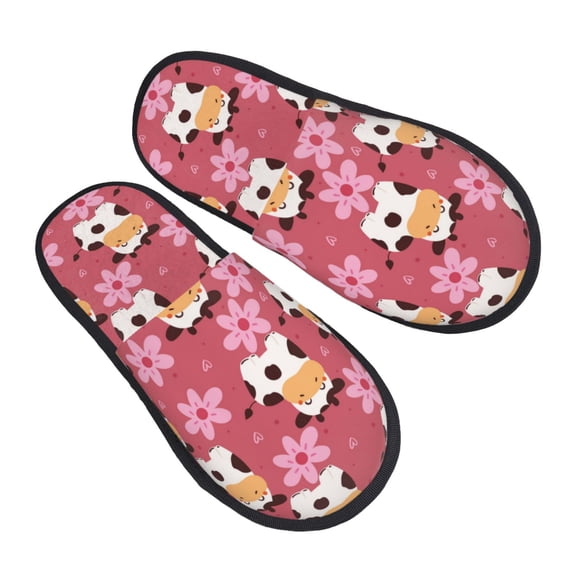 House Slippers for Women Men - Classic Cute Smiling Cow Flower Lightweight House Shoes Fuzzy Slippers, Soft Slip-On Cozy House Slippers for Woman Indoor Outdoor