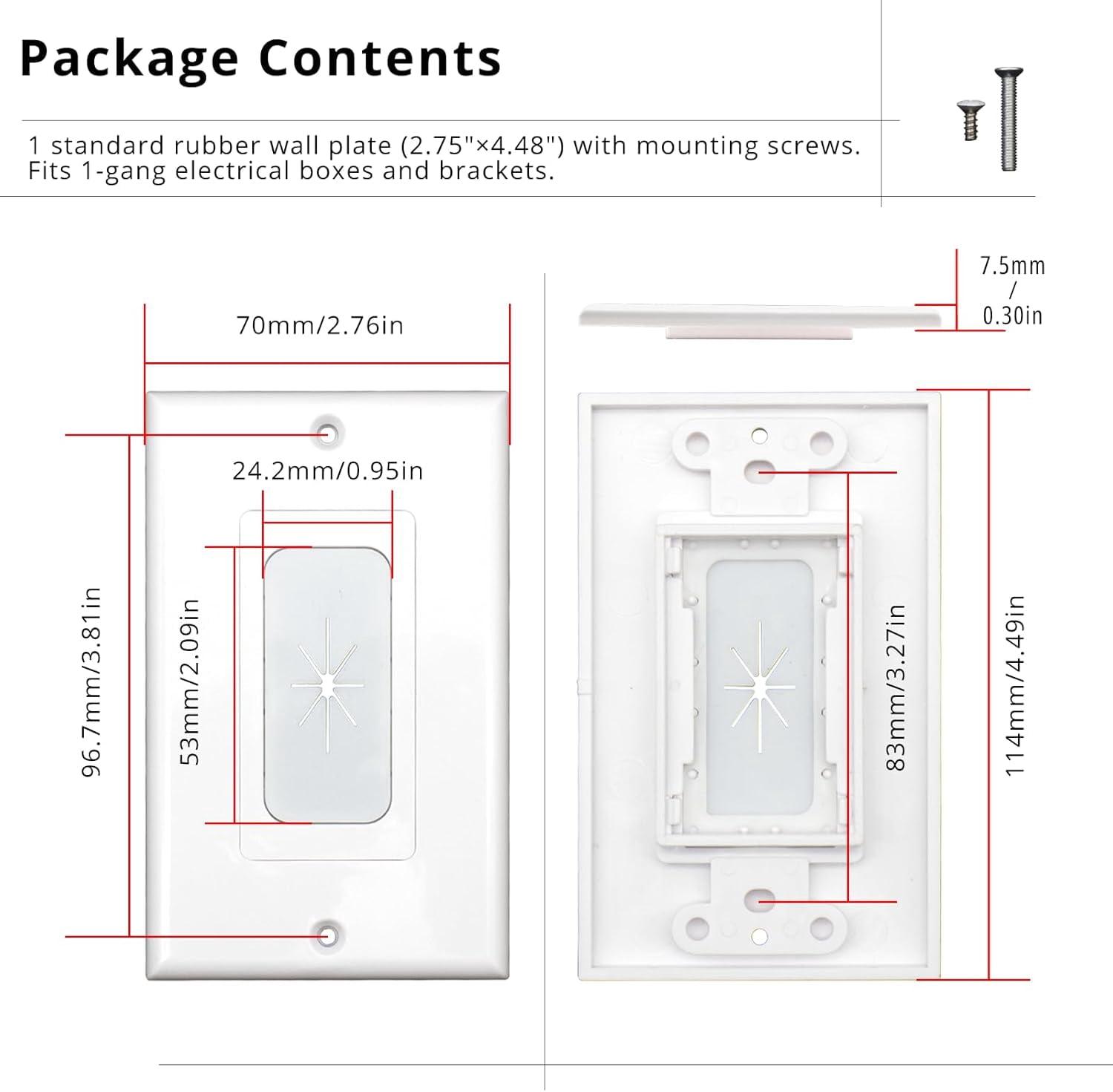 Flexible Rubber Wall Plate Cable Pass Through,Standard Size Cable Wall Plate,1-Gang,4.50" x 2.75,Rubber Wall Grommets Insert for Low Voltage Cables,Home Theater System,6 Pack