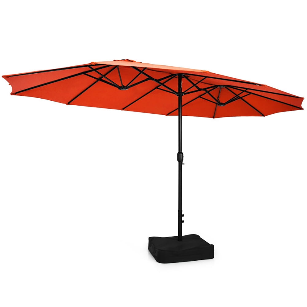 Aimee Lii 15 Feet Double-Sided Twin Patio Umbrella with Crank and Base, Sunbrella Patio Umbrellas, Orange