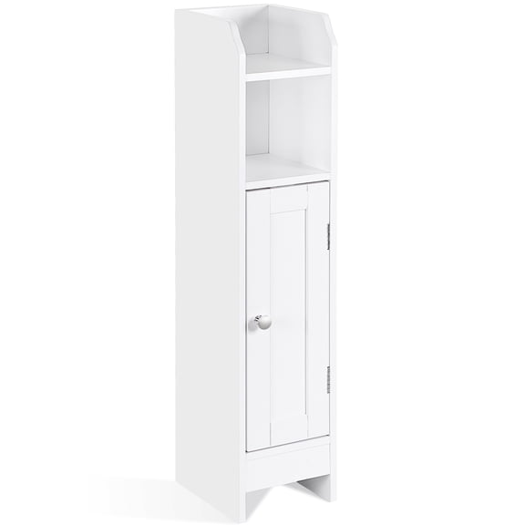 BoldGear Narrow Bathroom Storage Cabinet with Door and Adjustable Shelves Floor Standing Toilet Organizer for Small Spaces, White