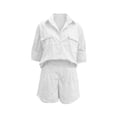 thumbnail image 4 of DHFJKG Linen 2 Piece Summer Outfits Women Shorts Set Long Sleeve Button Up Shirts And Shorts Solid Color Loose Fit Matching Sets Versatile Outfit, 4 of 4