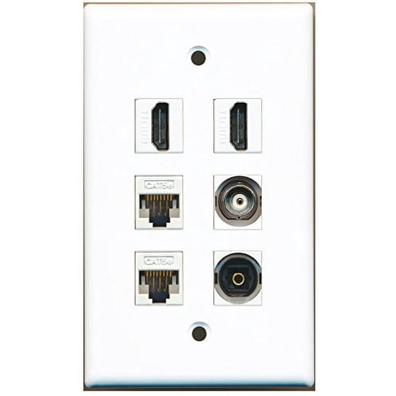 RiteAV - 2 HDMI 1 Port Toslink 1 Port BNC 2 Port Cat5e Ethernet White Wall Plate
