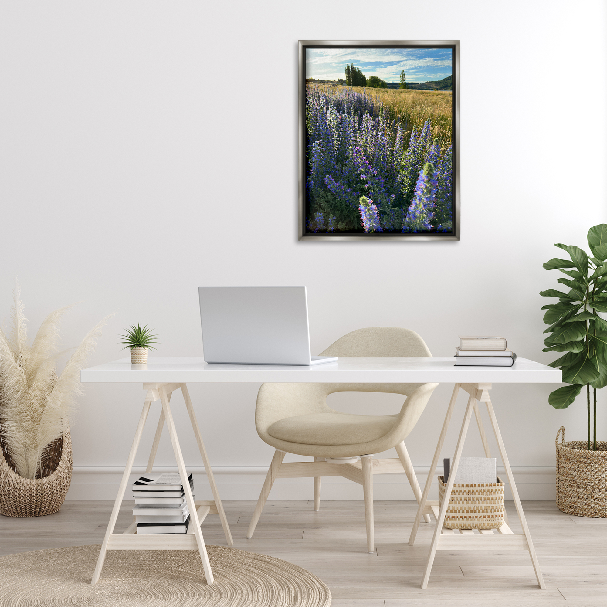 Stupell Industries Lavender Fields Landscape Landscape Photography Gray Floater Framed Art Print Wall Art, 25 x 31