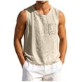 thumbnail image 3 of Zysthvn Athletic Men's Sleeveless Shirts Cotton Running Summer Shirts for Men Button Crew Neck Solid Pocket, 3 of 6