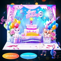 Musical 3D Pop up Birthday Cards, Cute Cat Dog Light & Blowable Candle Candle Funny Happy Birthday Card Gift for Women Mom Kids Sister Daughter Girls