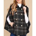 thumbnail image 4 of Women Plaid Cape Coat Stand Collar Double‑Breasted Sleeveless Poncho Jacket, 4 of 5