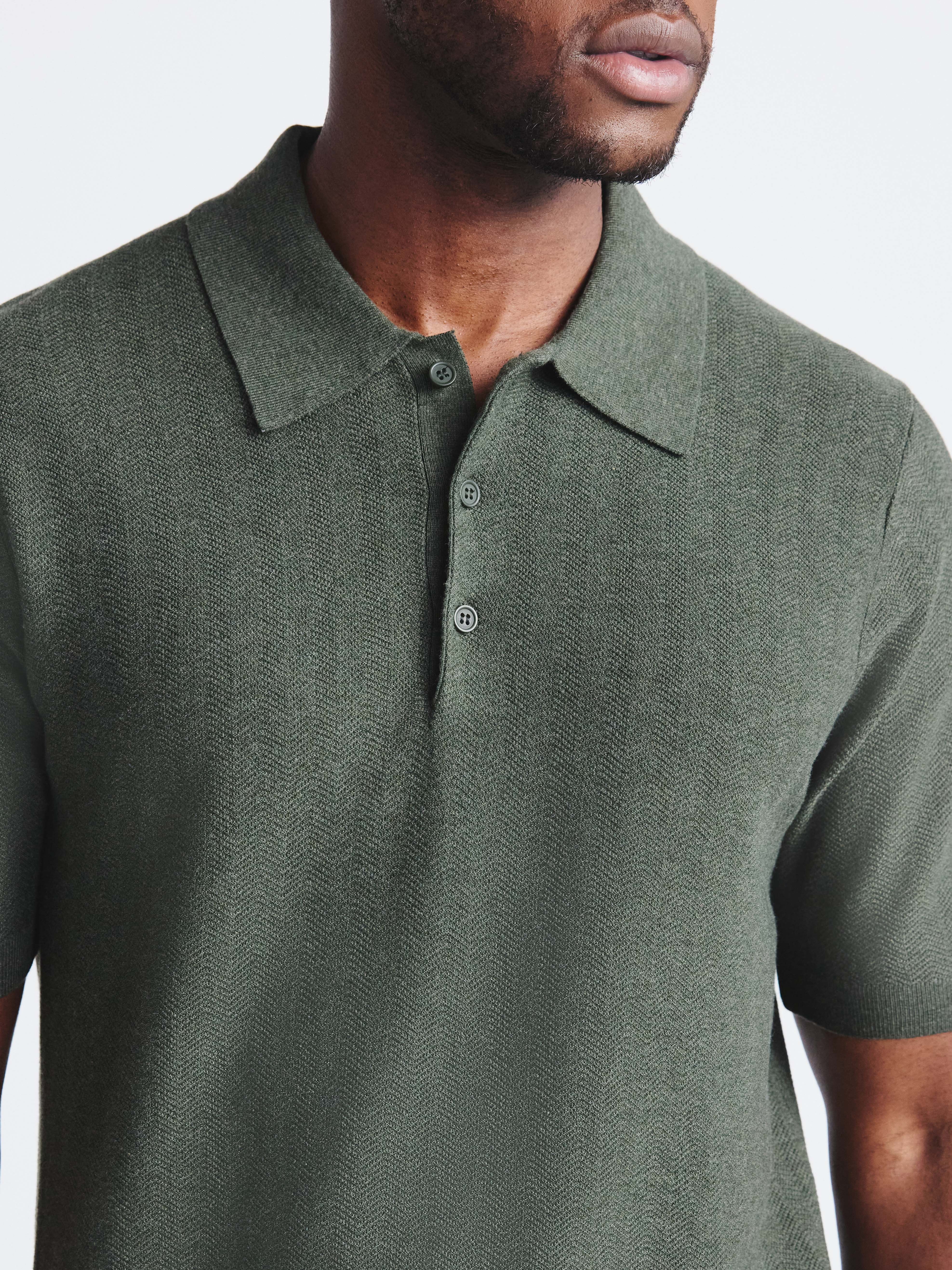 Free Assembly Men's Cozy Yarn Herringbone Polo Sweater with Short Sleeves, Sizes S-3XL