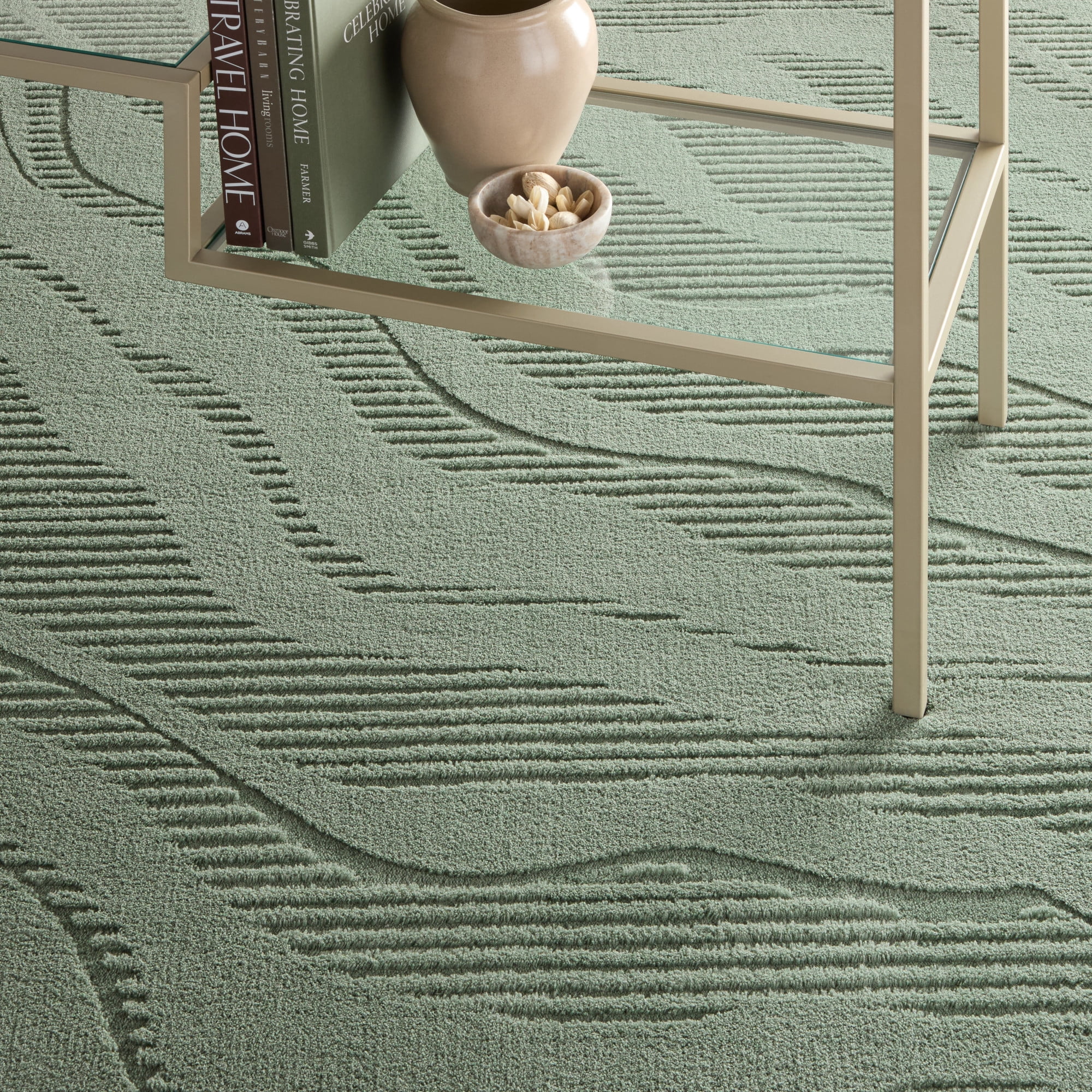 TOWN & COUNTRY EVERYDAY Lane Painterly Wave Soft Felt Everwash®, Machine Washable Area Rug with Non-Slip Backing, Modern Rug, Sage Green, 4'11"x6'10"