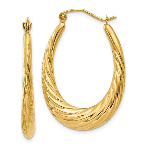 Primal Gold 14 Karat Yellow Gold Polished Twisted Oval Hollow Hoop Earrings