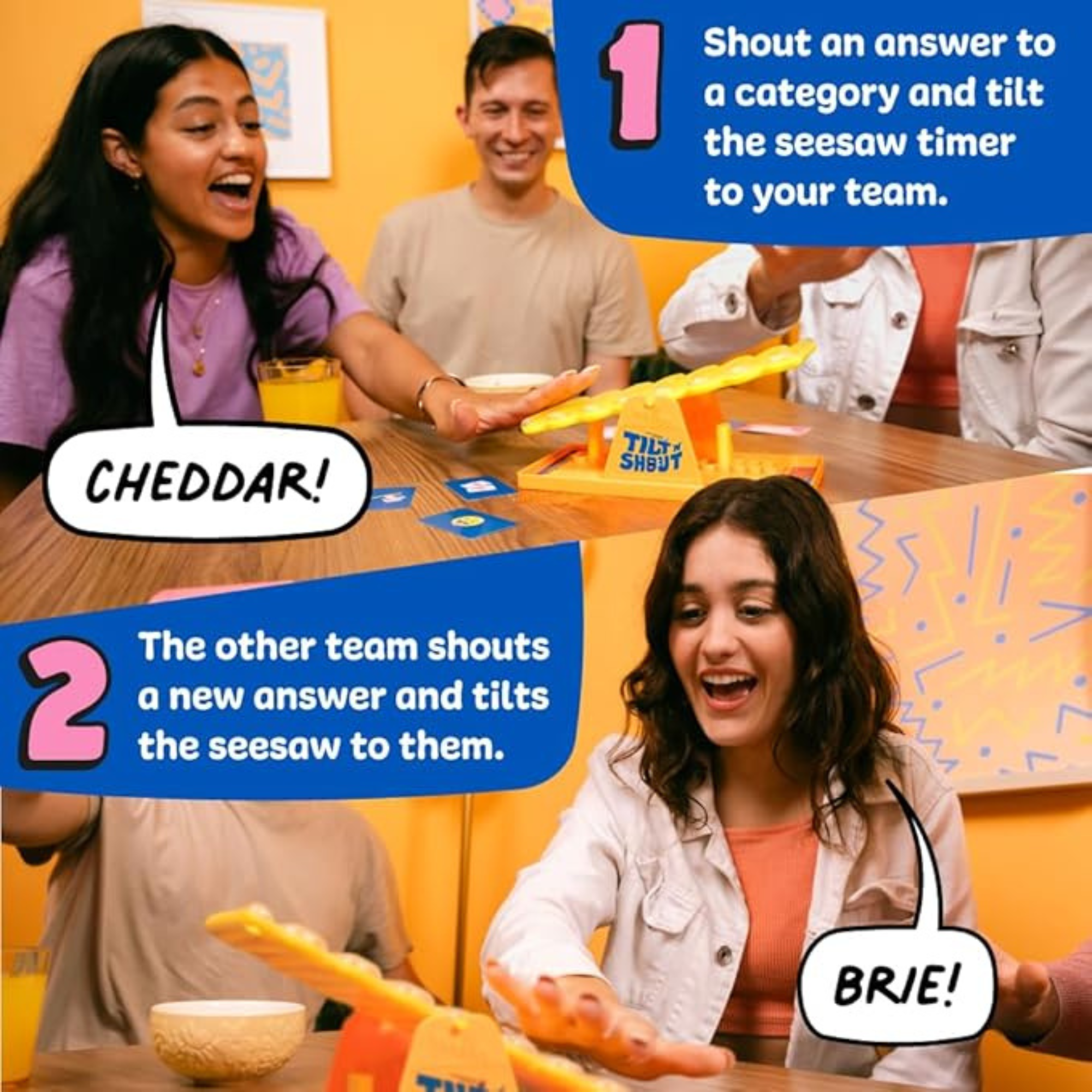 Big Potato Games Tilt ’n’ Shout Board Game, Fast Action-Trivia Party Game with Seesaw Marble-Run Timer, 2+ Players, 20-Min Play, Ages 10+