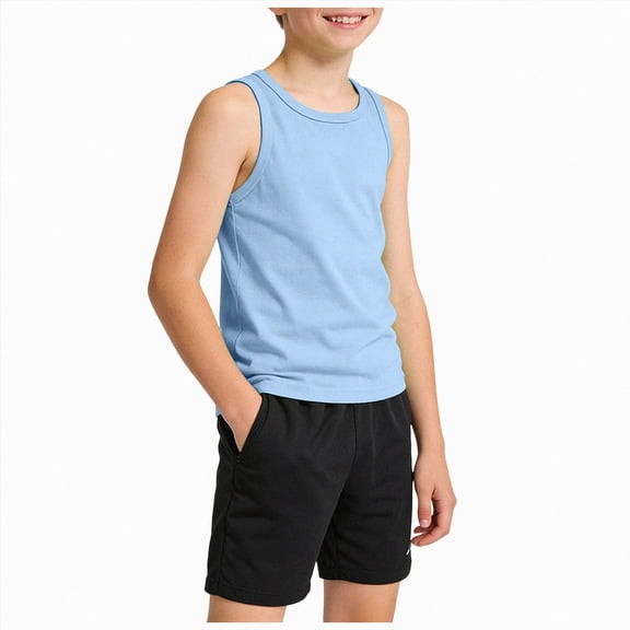 BOBOGOJP Toddler Baby Boy's Sleeveless Tank Tops Kids Girls Summer Basic Cami Shirts Cotton Athletic Undershirts T-Shirts Vest(Light Blue,3-4 Years)