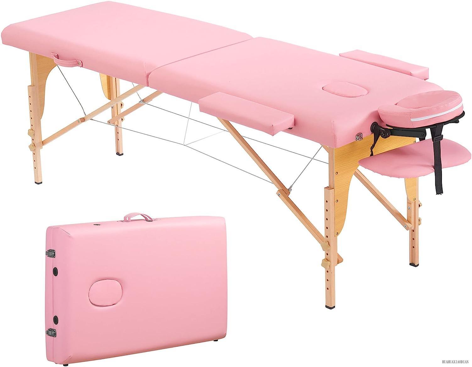 pink massage table portable 2 folding lash bed with carrying case