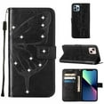 thumbnail image 1 of SaniMore Case for iPhone 14 Plus (6.7" 2022), PU Leather Luxury Embossed Butterfly Glitter Diamond [Wrist Strap & Card Slots & Flip Kickstand] Full-body Shockproof Wallet Cover, Black, 1 of 7