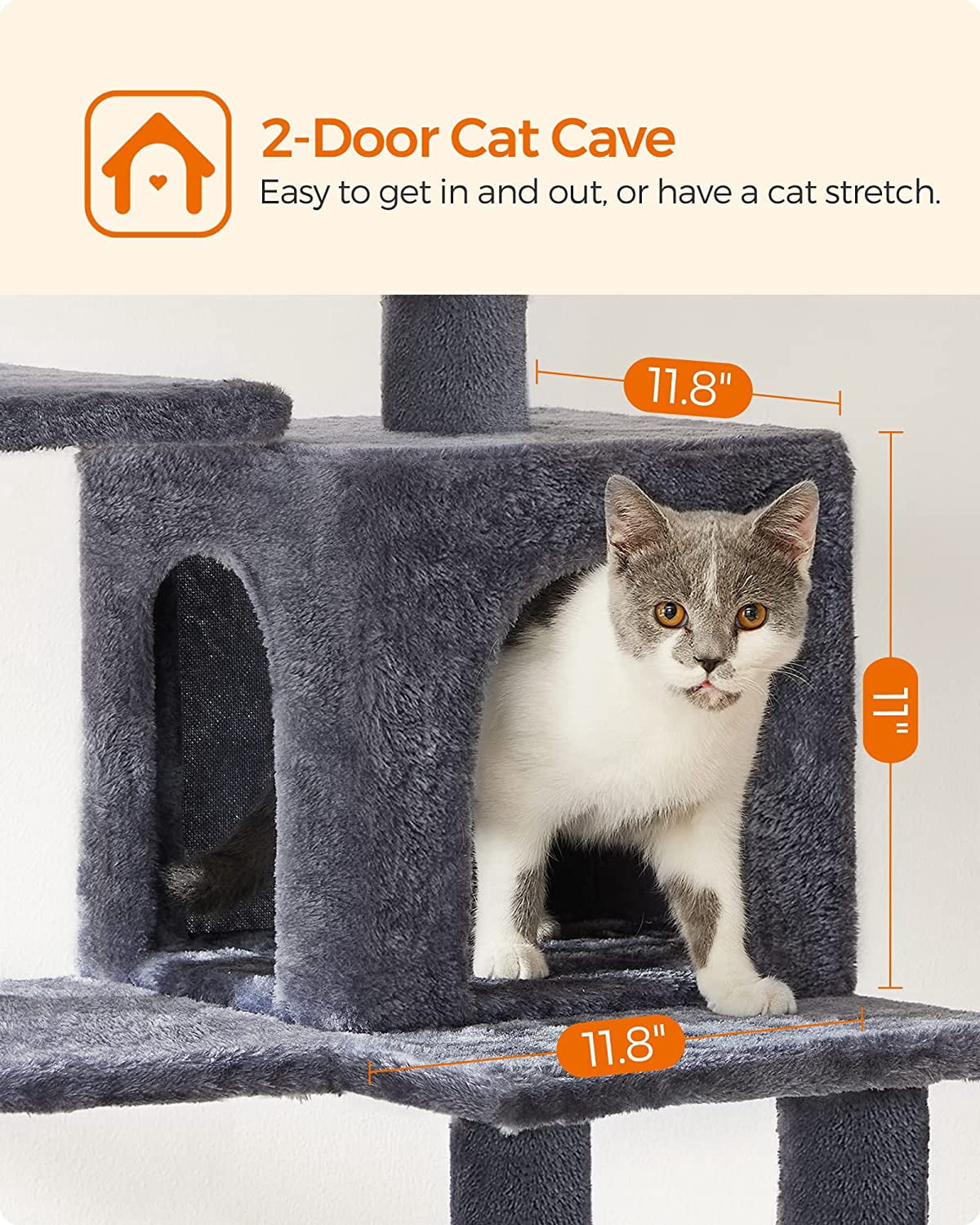 56.3'' Cat Tree Tower for Indoor Cats ,Multi-Level Cat Condo Cat Furniture with Scratching Posts, Perches, Hammock, Cave ,Smoky Gray