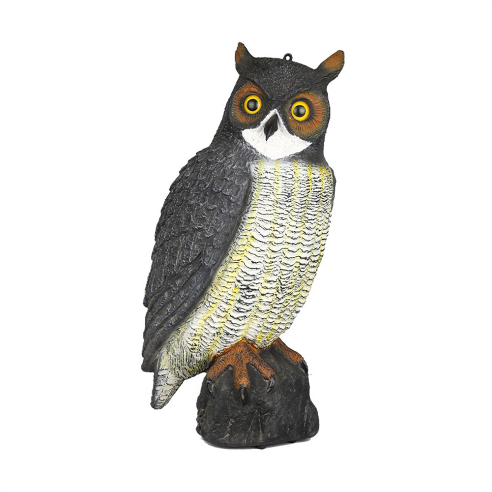 Owl Bird Deterrent with Swivel Head, Standing Figurine, Fake Owl Decoy