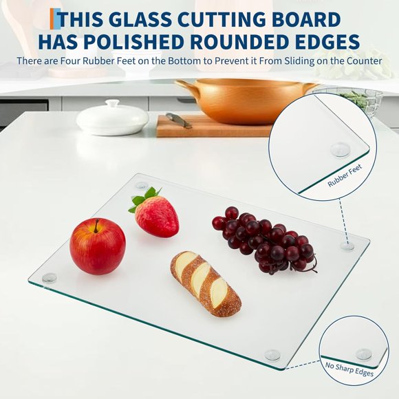 2 Park Tempered Glass Cutting Board for Kitchen, Clear Kitchen Board for Countertop, Non-Slip Chopping Board, Scratch, Heat, and Shatter Resistant Glass Cutting Board, Easy to Clean, 12x16"&12x8"
